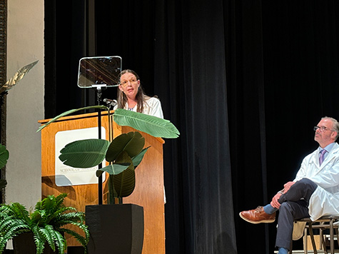 Priscilla Woodhams, MD, speaks at Class of 2028 White Coat Ceremony